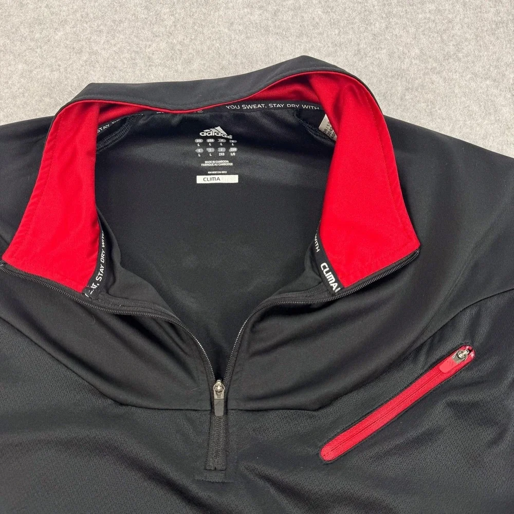 Adidas Climalite Pullover Mens Large Black Red Golf 1/4 Zip Athletic Preppy Work
